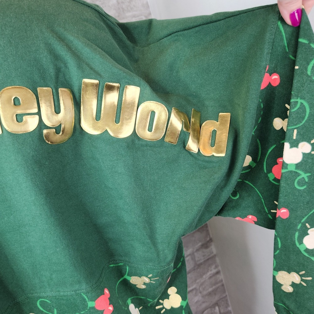Disney Spirit Jersey 2024 Green Gold Holiday Mickey Lights Oversized Medium - Picture 7 of 9